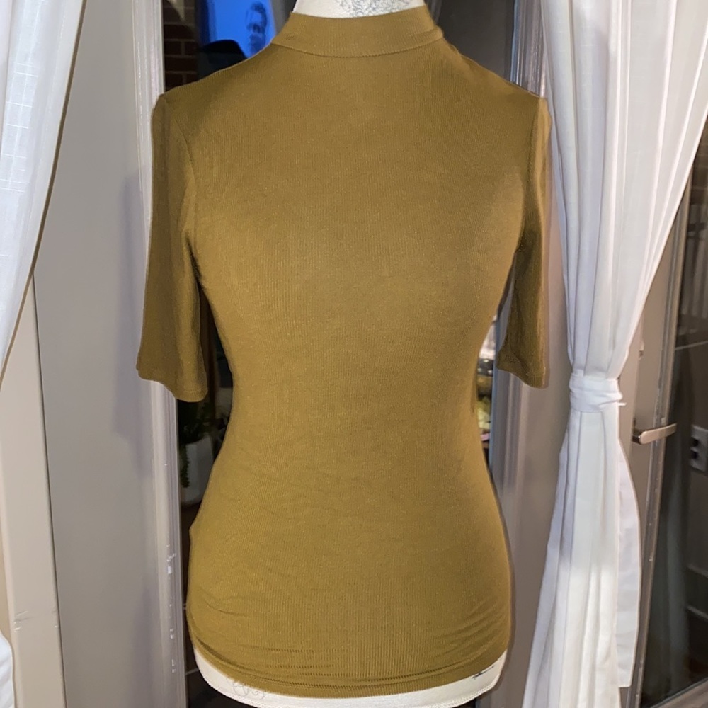 A New Day olive army green shortsleeve ribbed mock turtleneck business casual XS - Picture 7 of 8